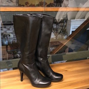 GIANI BINI BLACK WOMENS HEELED LEATHER BOOTS